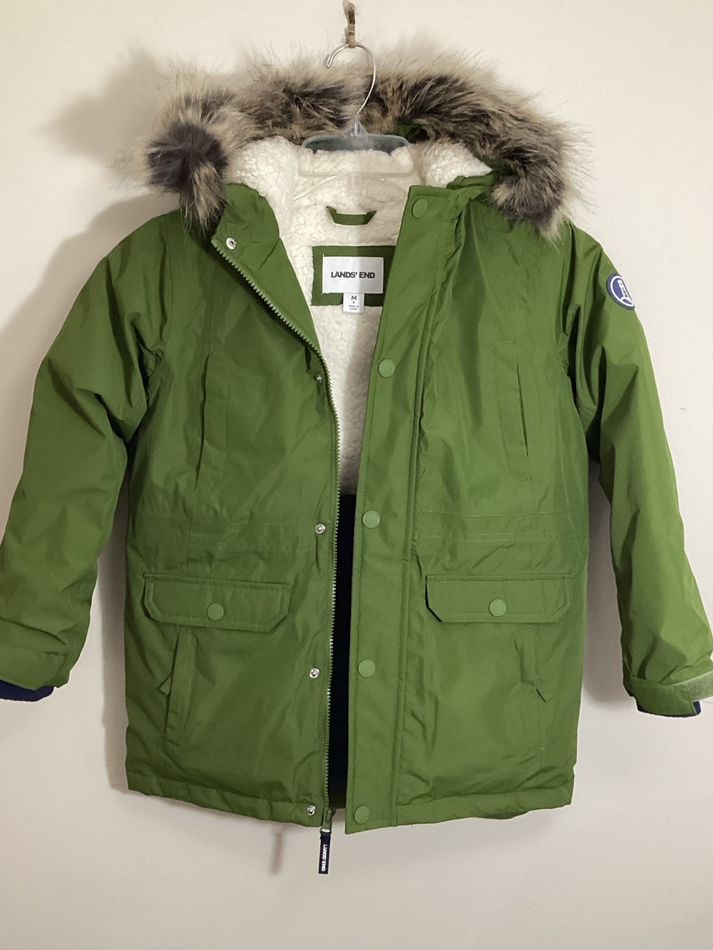 Lands' End Boy M 8 Expedition Waterproof Down Parka Green Winter Jacket Coat